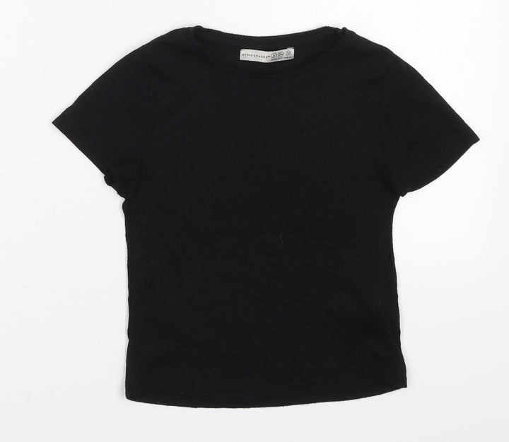 Atmosphere Womens Black  Polyester Cropped T-Shirt Size 6 Round Neck