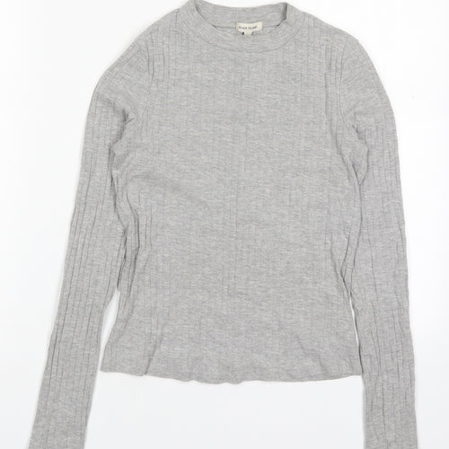 River Island Womens Grey  Cotton Basic T-Shirt Size 6 Round Neck