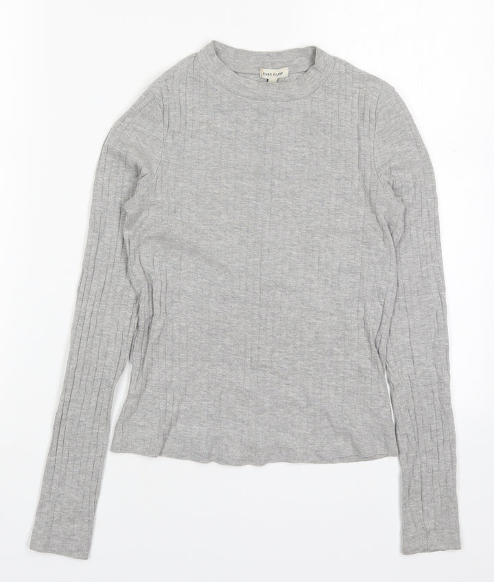 River Island Womens Grey Cotton Basic T-Shirt Size 6 Round Neck