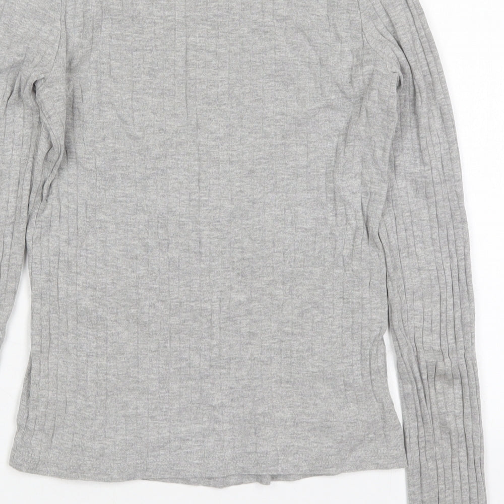 River Island Womens Grey  Cotton Basic T-Shirt Size 6 Round Neck