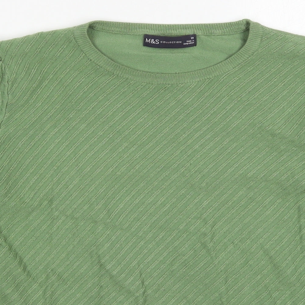Marks and Spencer Womens Green Round Neck  Acrylic Pullover Jumper Size 14