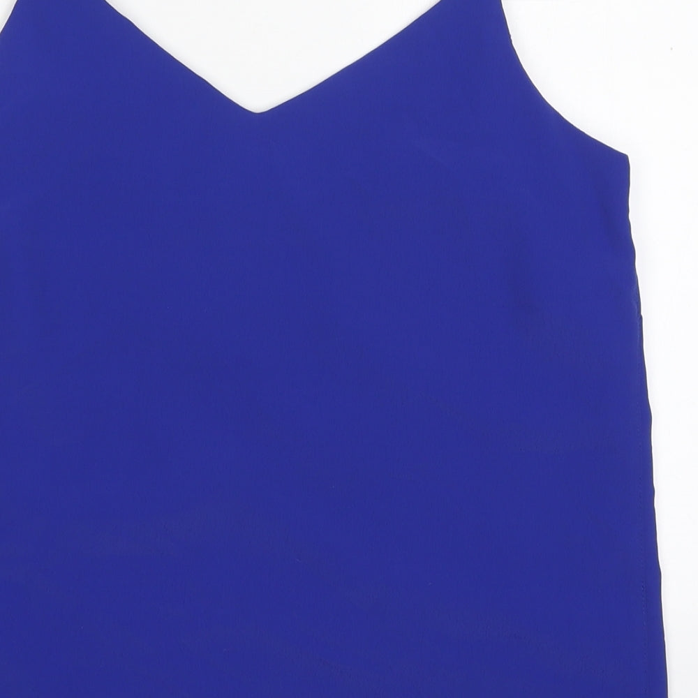 M&Co Womens Blue  Polyester Basic Tank Size 10 V-Neck