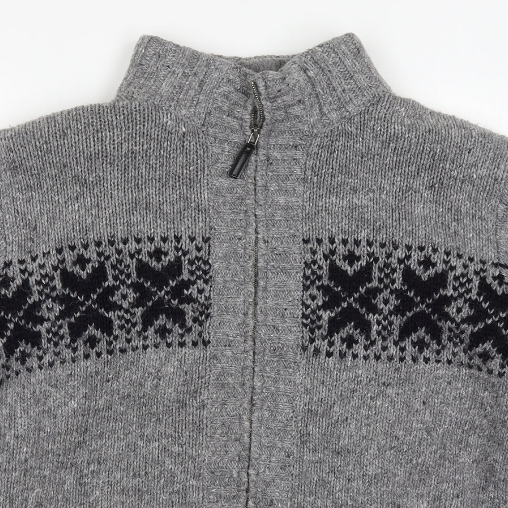 TU Mens Grey Fair Isle  Jacket Coatigan Size L  Zip