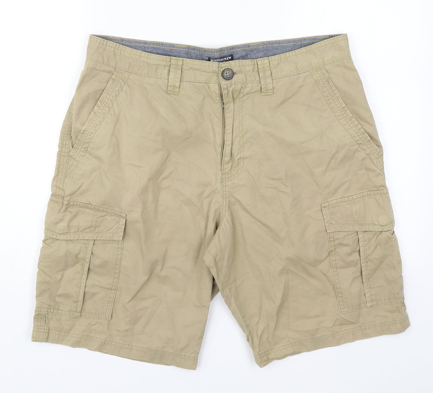 Boston Crew Mens Beige  Cotton Cargo Shorts Size 34 L9 in Regular Button