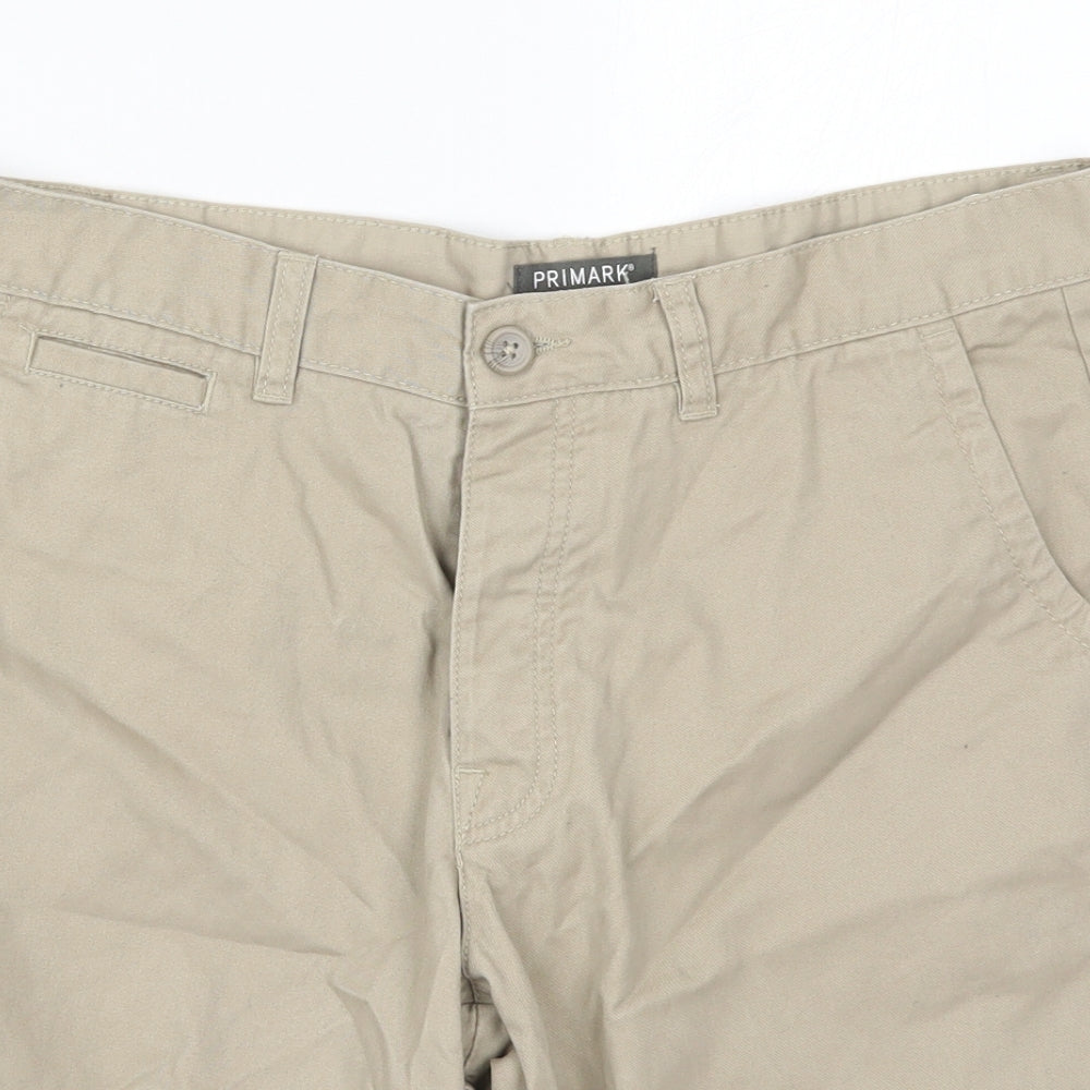 Primark Mens Beige  Cotton Bermuda Shorts Size 34 L10 in Regular Button