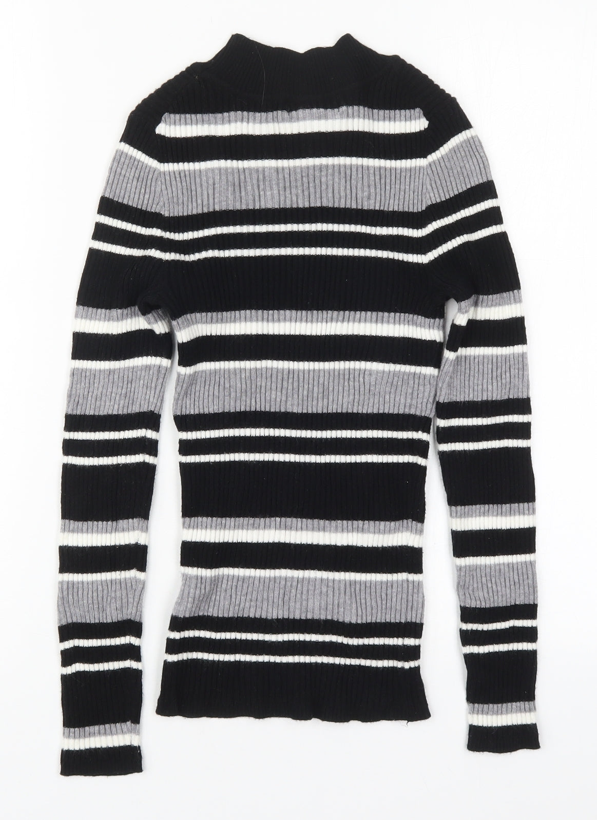 Primark Womens Black Round Neck Striped Viscose Pullover Jumper Size 6