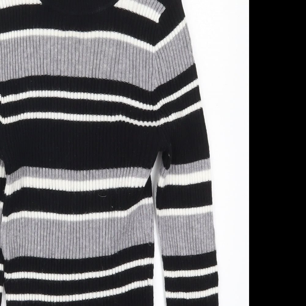 Primark Womens Black Round Neck Striped Viscose Pullover Jumper Size 6