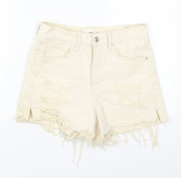 MNG Womens Beige Cotton Cut-Off Shorts Size 6 Regular Button