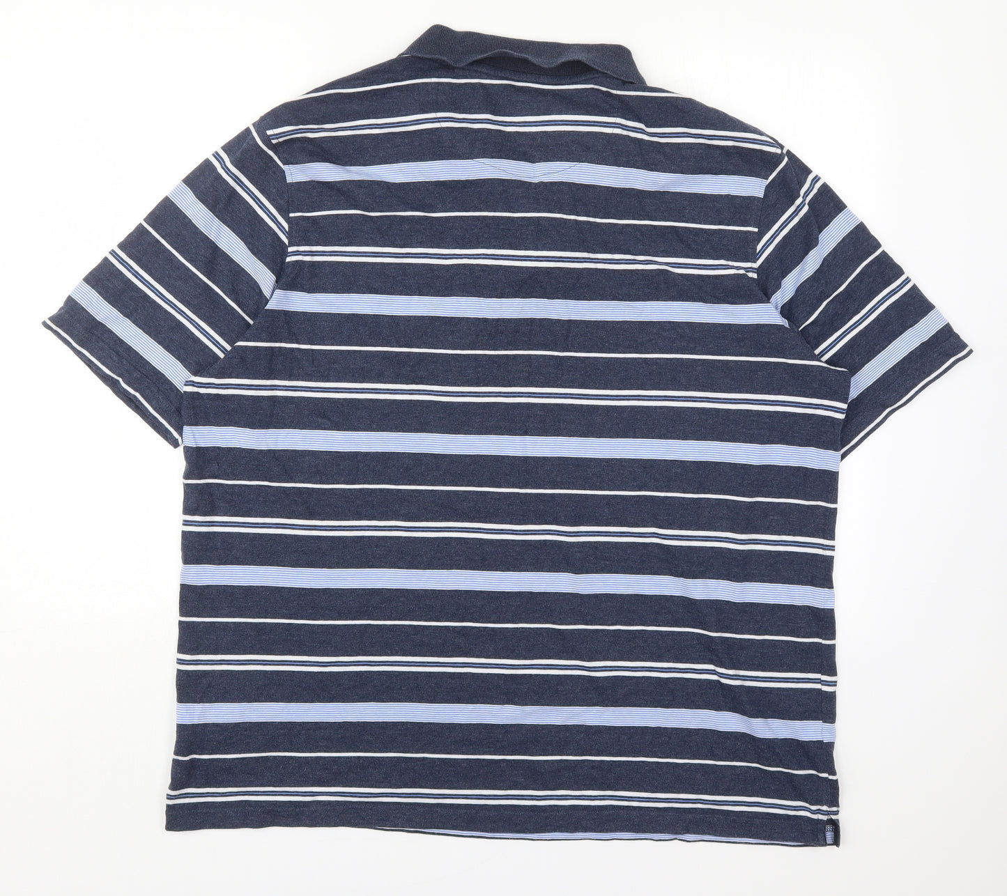 Marks and Spencer Mens Blue Striped Cotton  Polo Size 2XL Collared Pullover