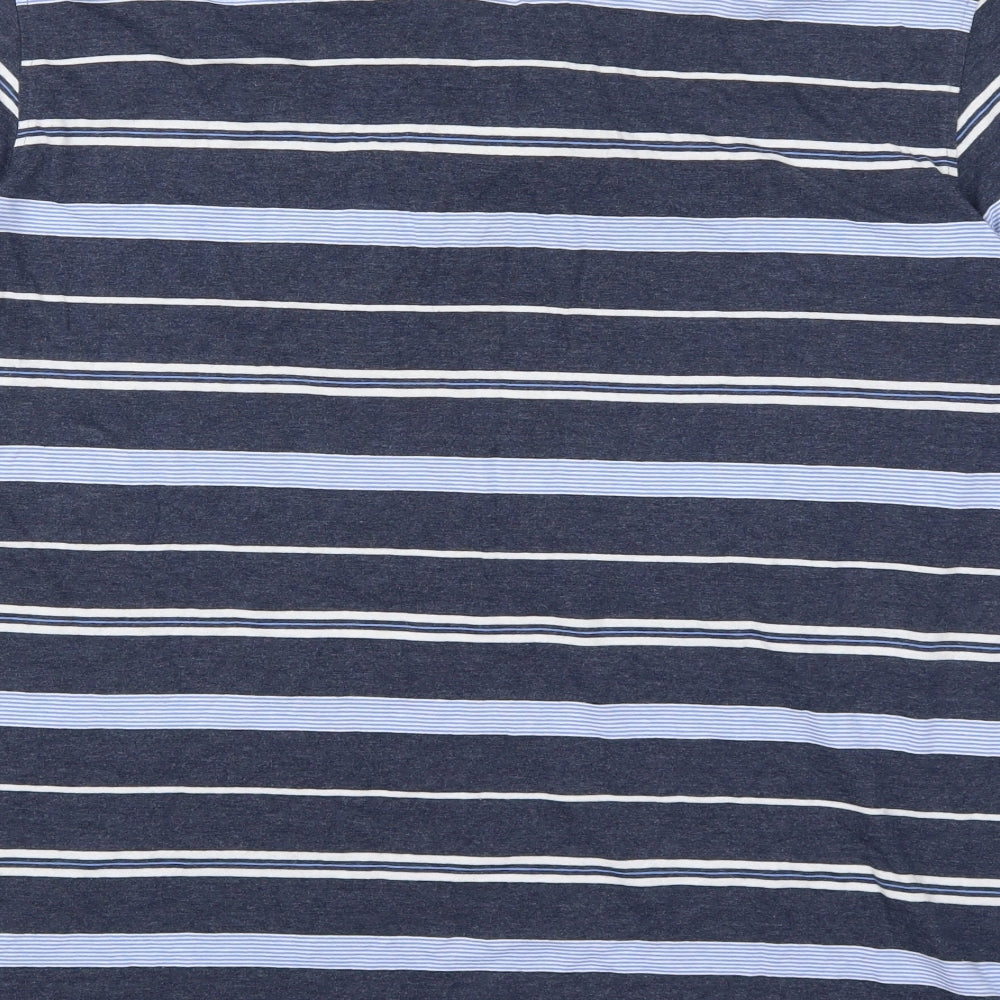 Marks and Spencer Mens Blue Striped Cotton  Polo Size 2XL Collared Pullover