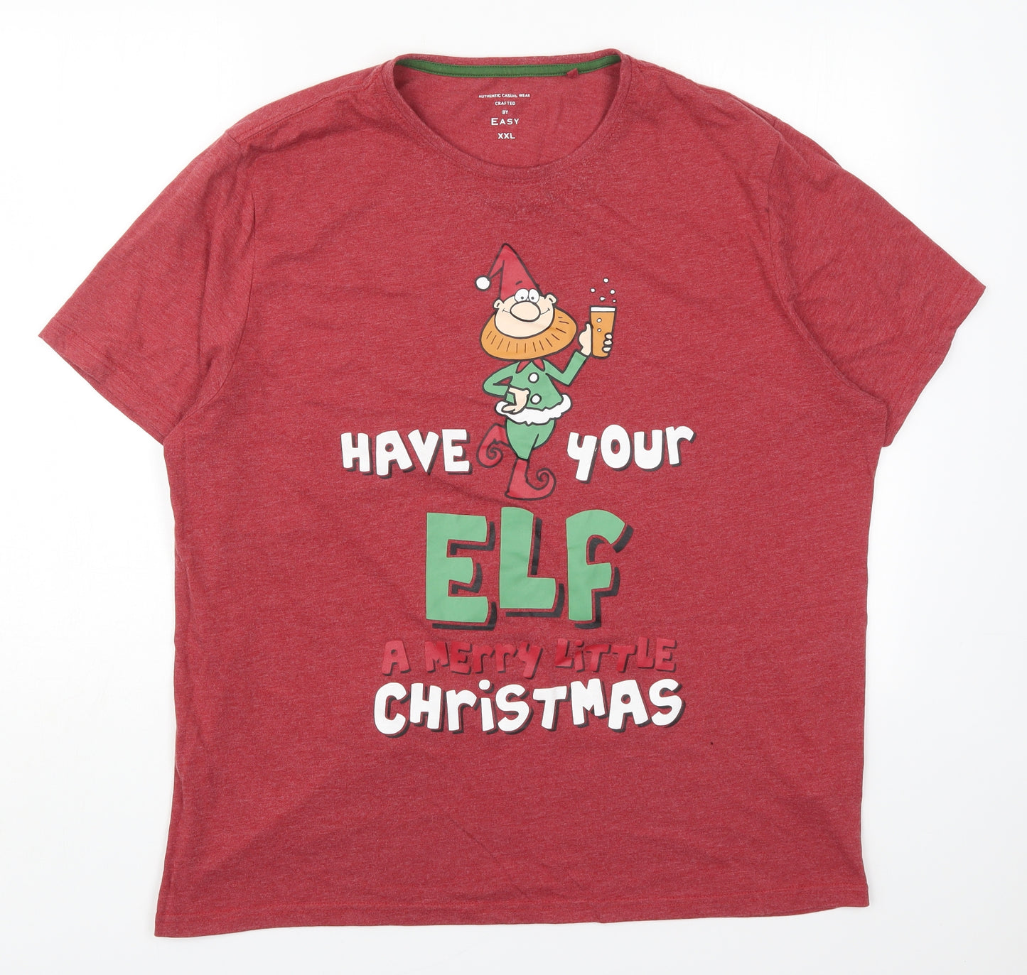 Matalan Mens Red  Cotton  T-Shirt Size 2XL Crew Neck  - Have Your Elf a Merry Little Christmas