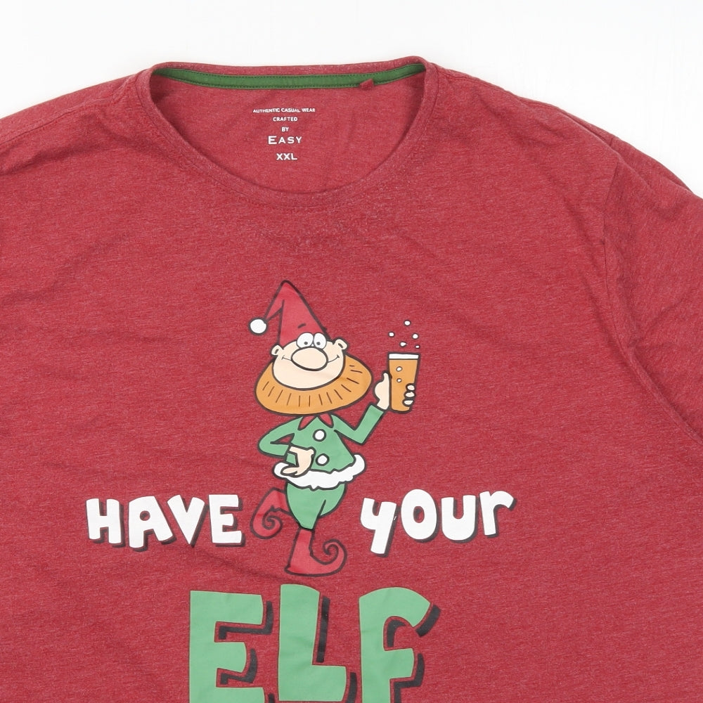 Matalan Mens Red  Cotton  T-Shirt Size 2XL Crew Neck  - Have Your Elf a Merry Little Christmas