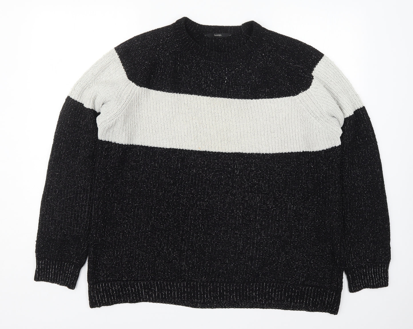 George Mens Black Round Neck Striped Polyester Pullover Jumper Size XL