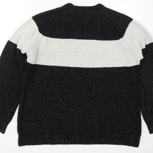 George Mens Black Round Neck Striped Polyester Pullover Jumper Size XL
