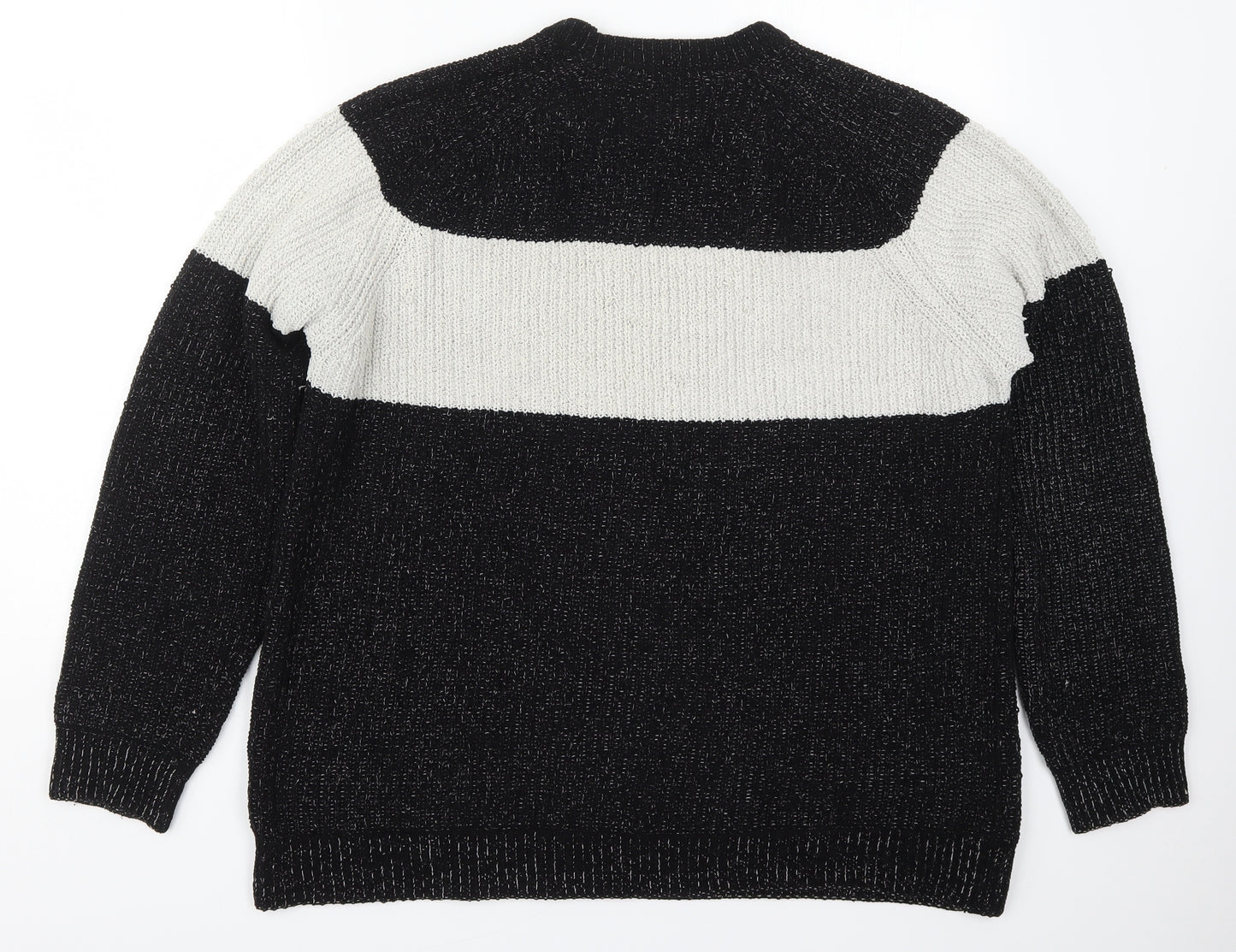 George Mens Black Round Neck Striped Polyester Pullover Jumper Size XL