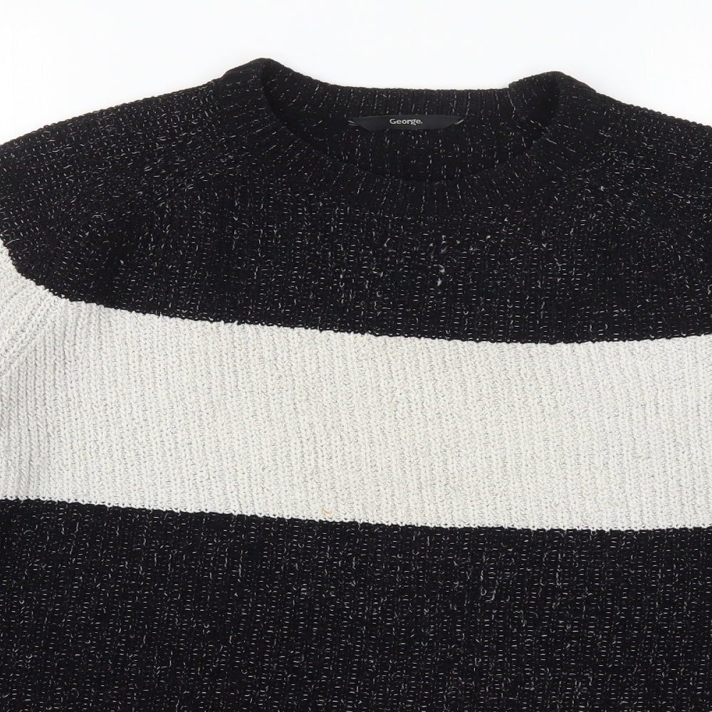 George Mens Black Round Neck Striped Polyester Pullover Jumper Size XL