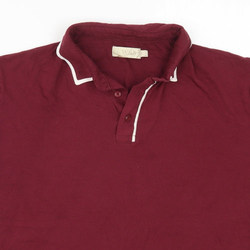 W&B Mens Red  Cotton  Polo Size L Collared Pullover
