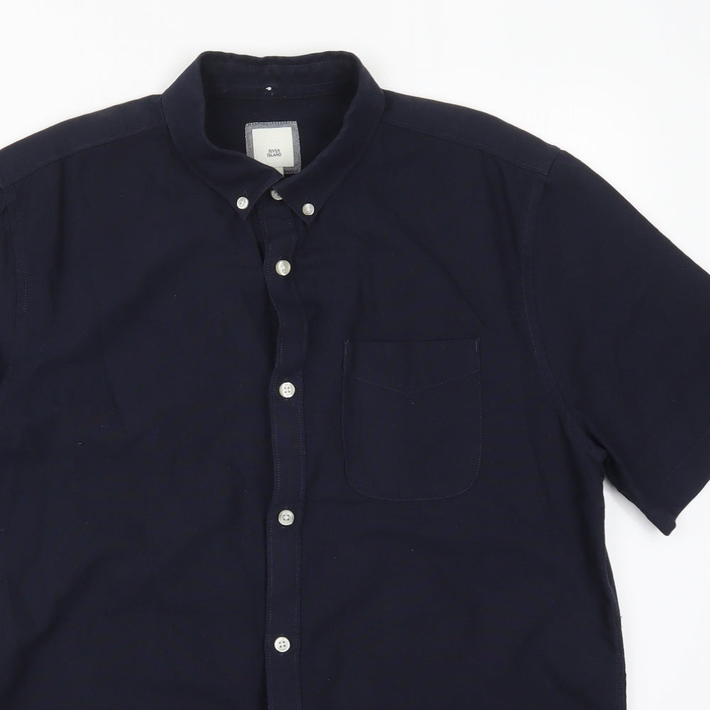River Island Mens Blue  Cotton  Button-Up Size M Collared Button