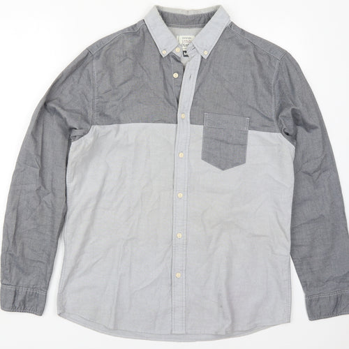 George Mens Grey  Cotton  Button-Up Size M Collared Button