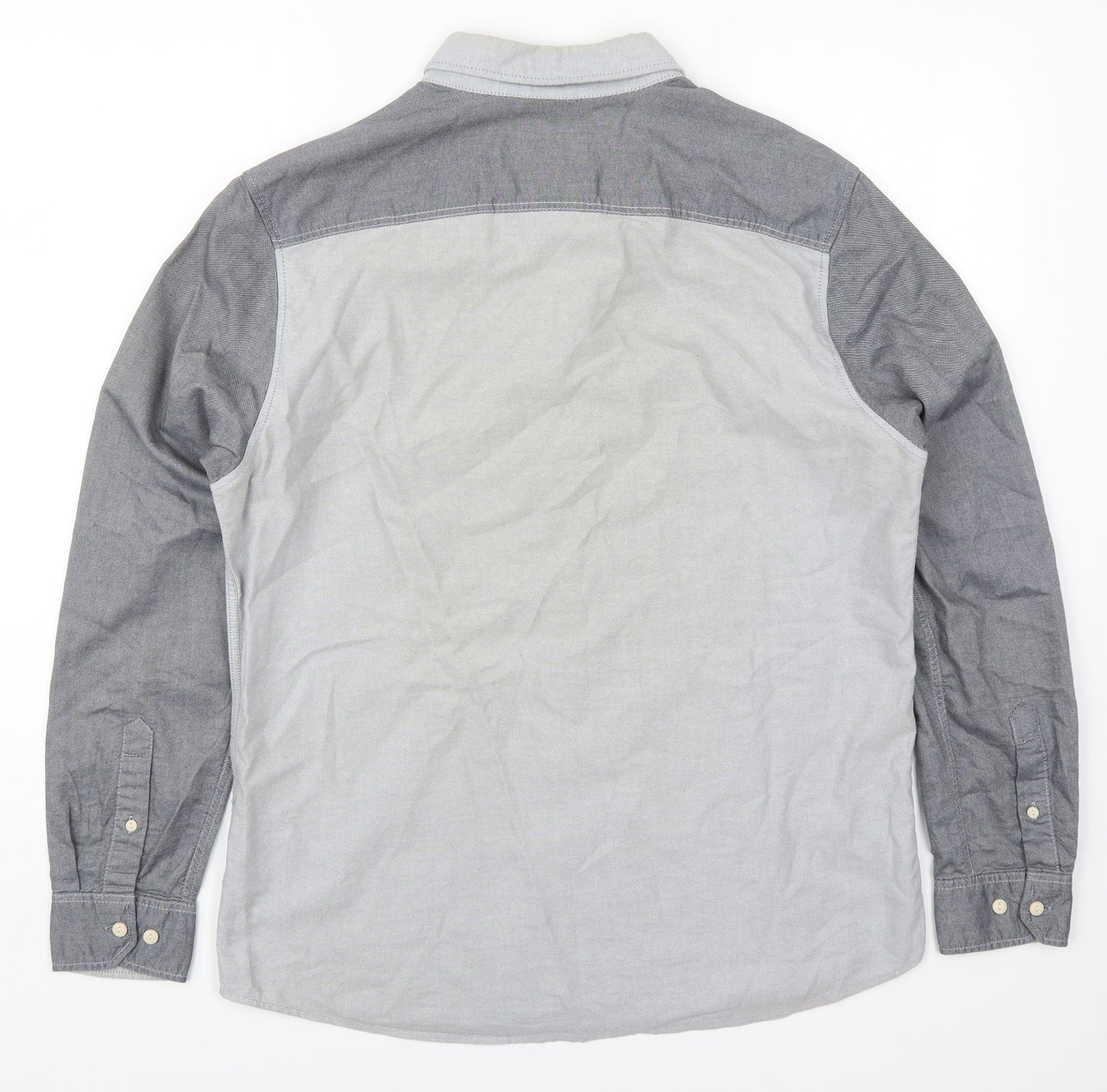 George Mens Grey  Cotton  Button-Up Size M Collared Button