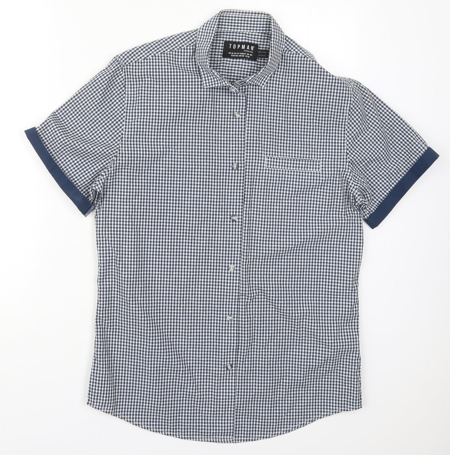 Topman Mens Blue Check Cotton  Button-Up Size M Collared Button