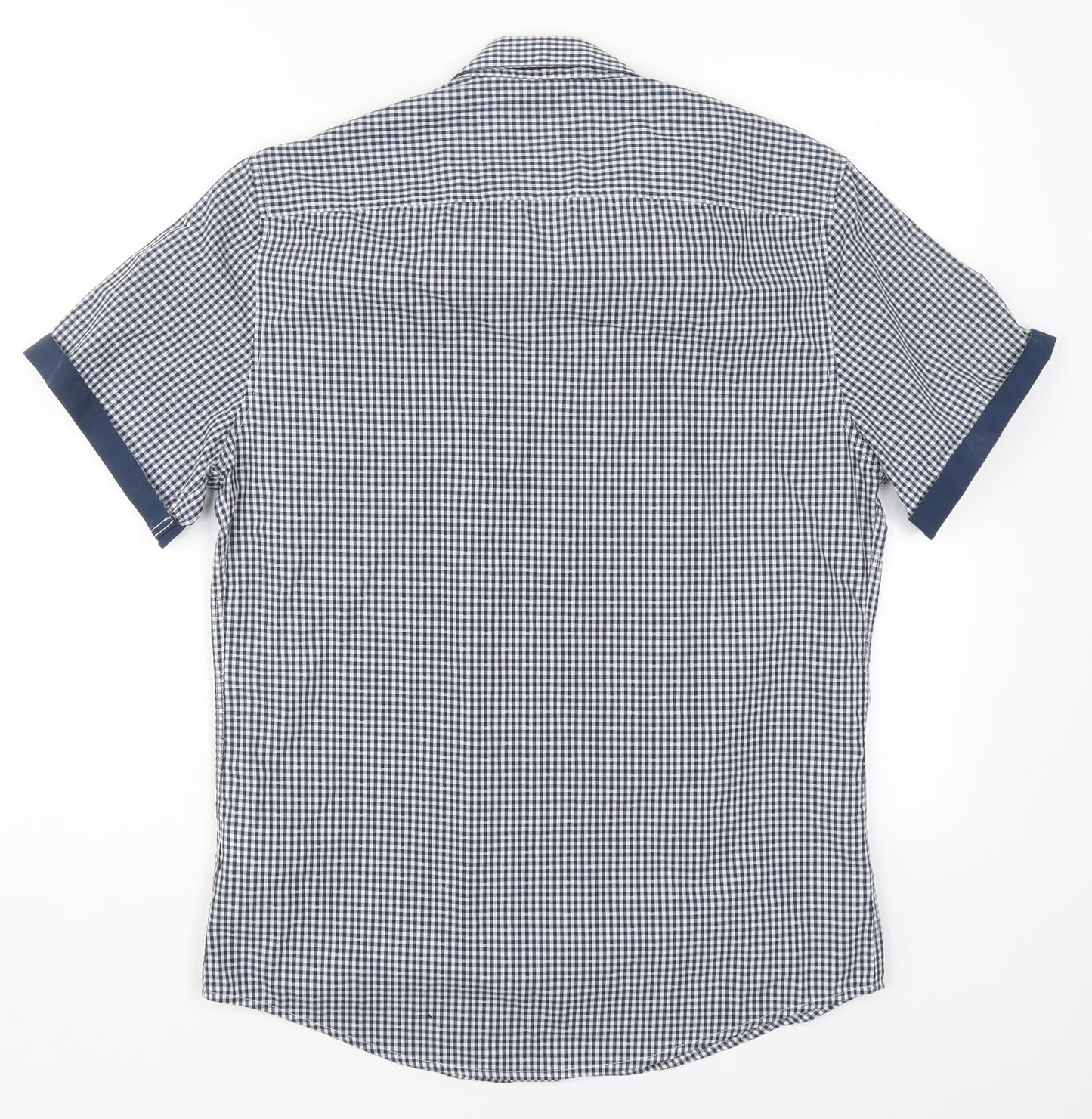 Topman Mens Blue Check Cotton  Button-Up Size M Collared Button