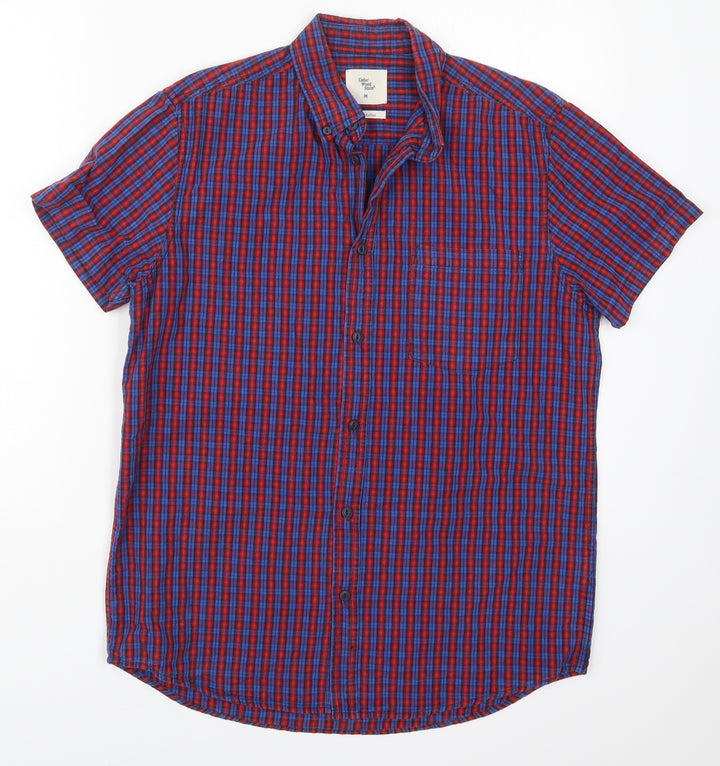 Cedar Wood State Mens Blue Check Cotton  Button-Up Size M Collared Button - Red