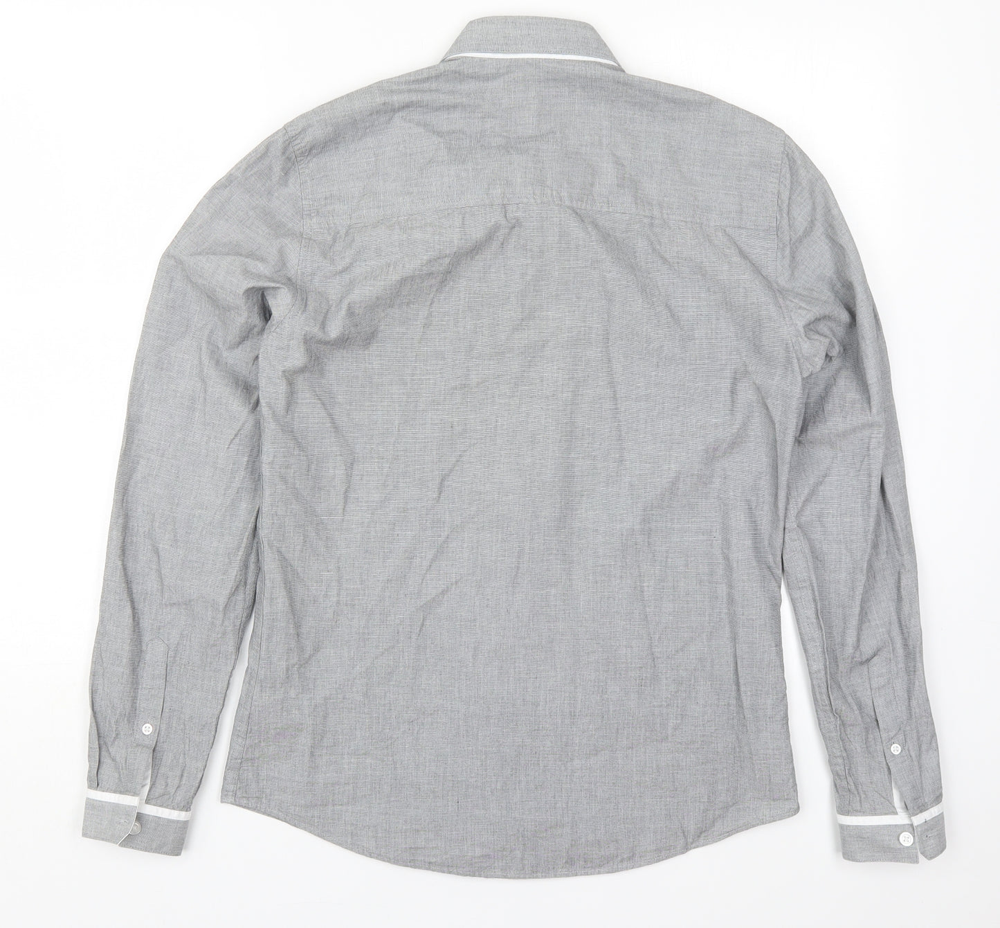 Topman Mens Grey  Cotton  Button-Up Size S V-Neck Button
