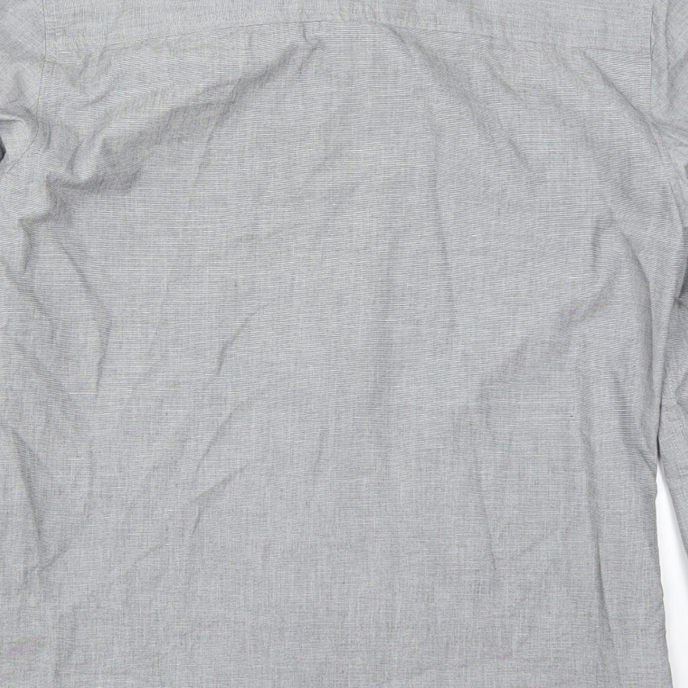 Topman Mens Grey  Cotton  Button-Up Size S V-Neck Button