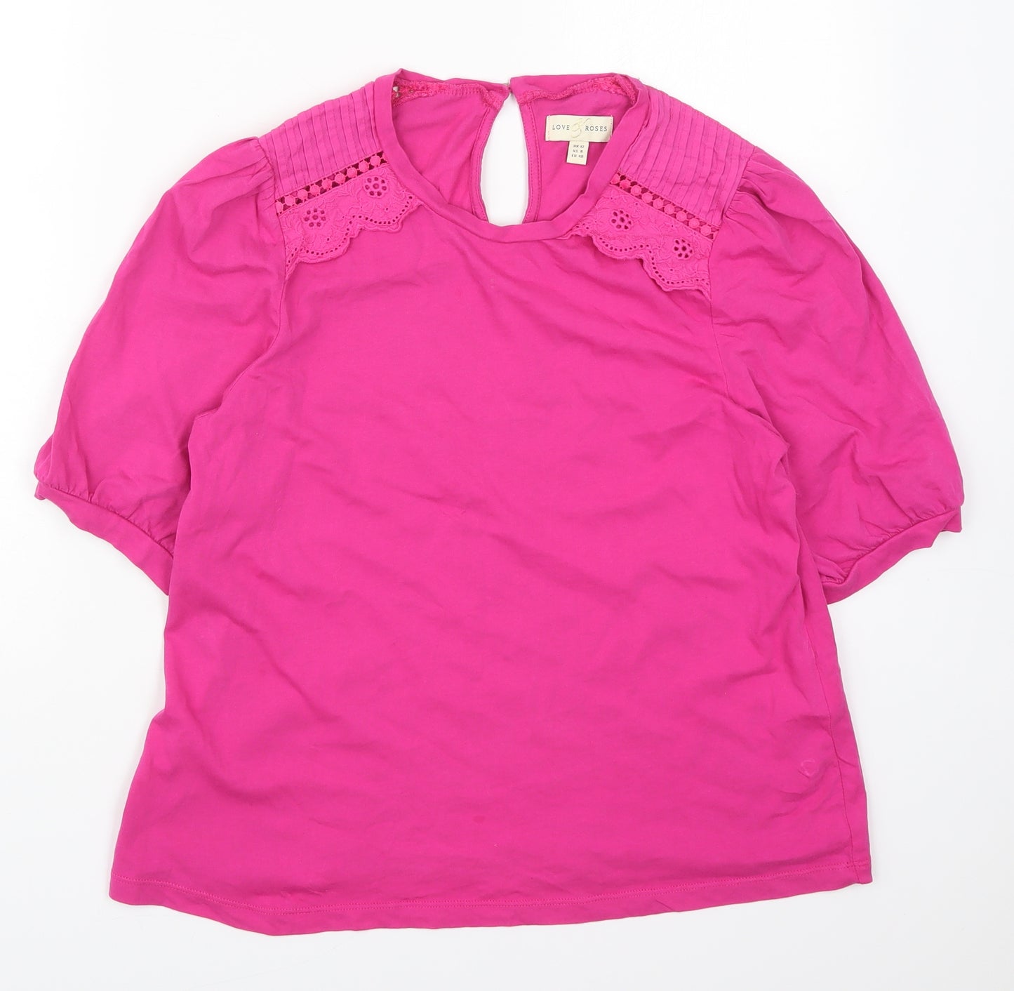 Love Roses Womens Pink  Cotton Basic T-Shirt Size 12 Round Neck