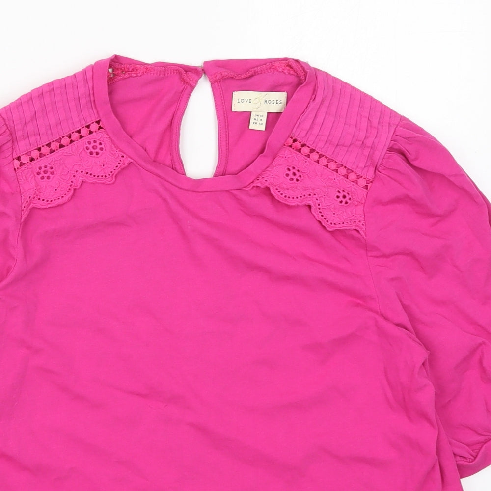 Love Roses Womens Pink  Cotton Basic T-Shirt Size 12 Round Neck