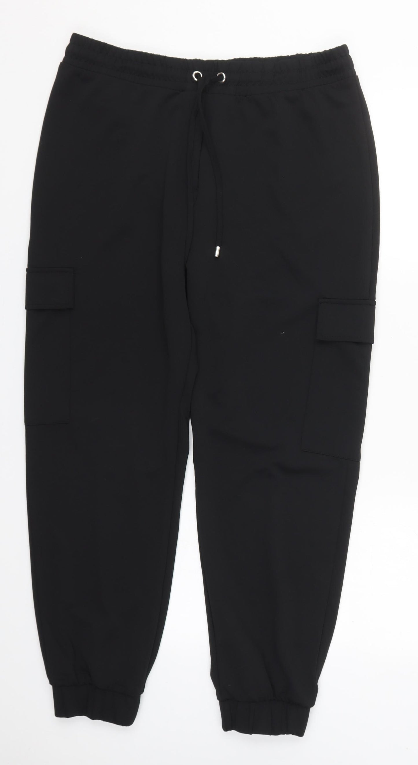 NEXT Womens Black  Polyester Trousers  Size 14 L28 in Regular Drawstring