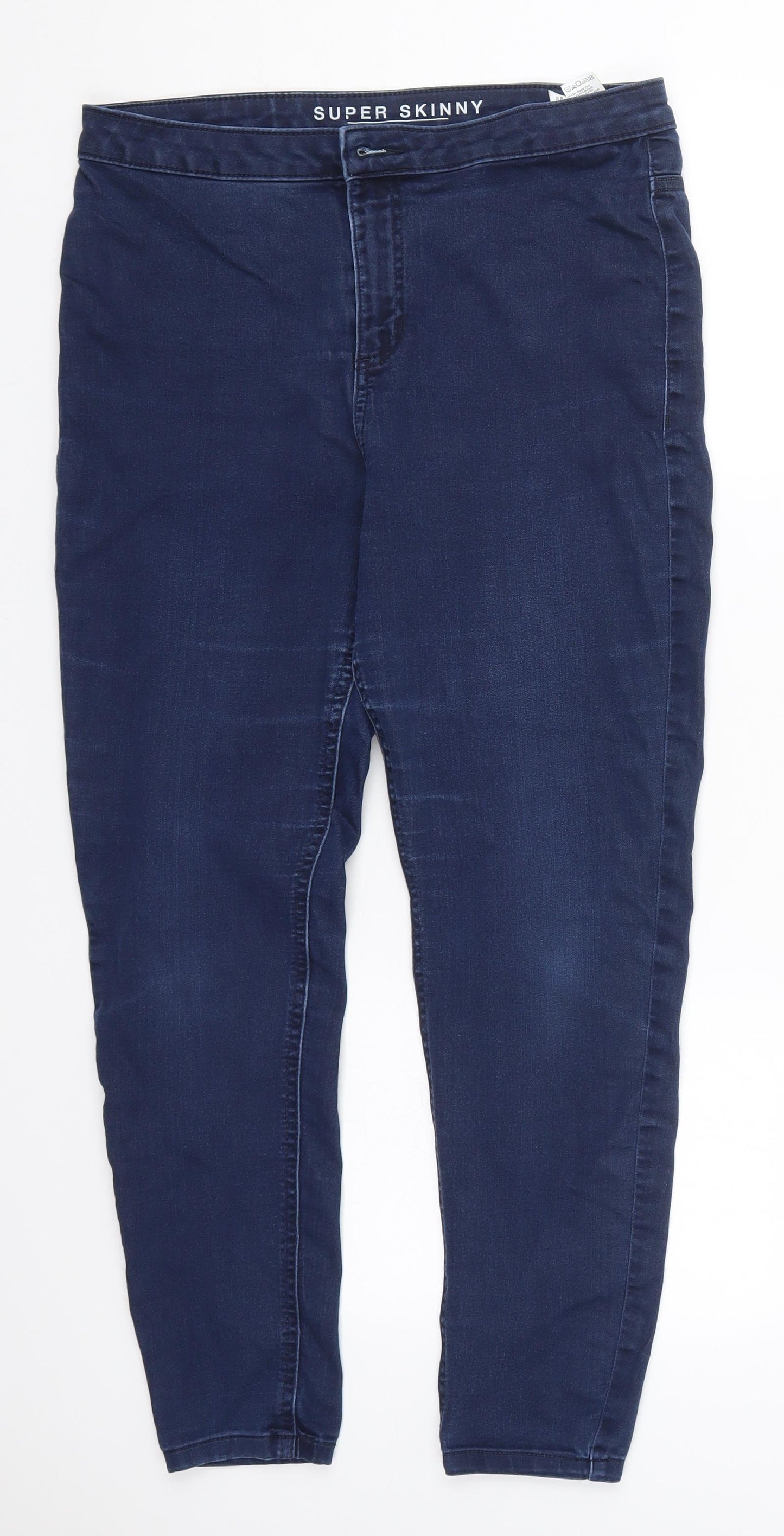 Marks and Spencer Womens Blue  Cotton Skinny Jeans Size 14 L25 in Regular Button
