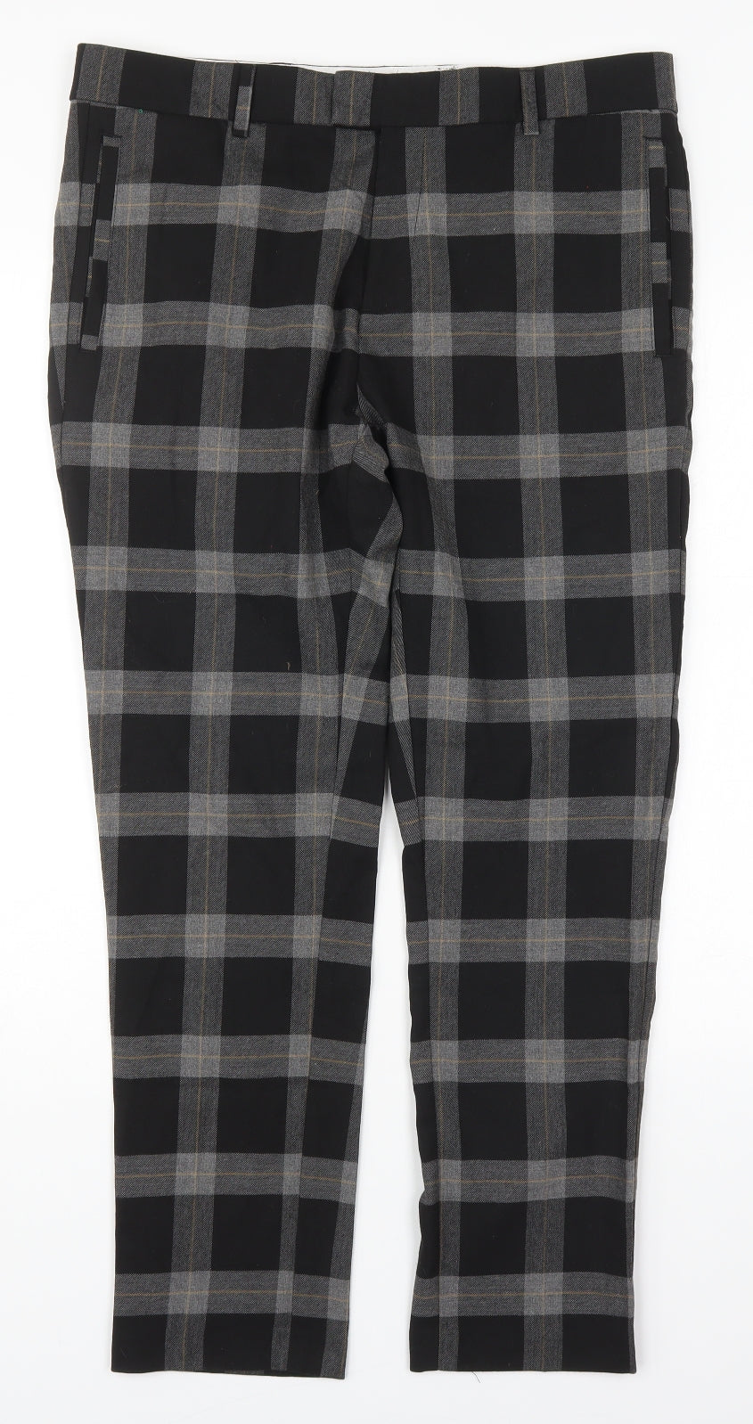 River Island Mens Grey Check Polyester Trousers  Size 32 L28 in Regular Hook & Eye