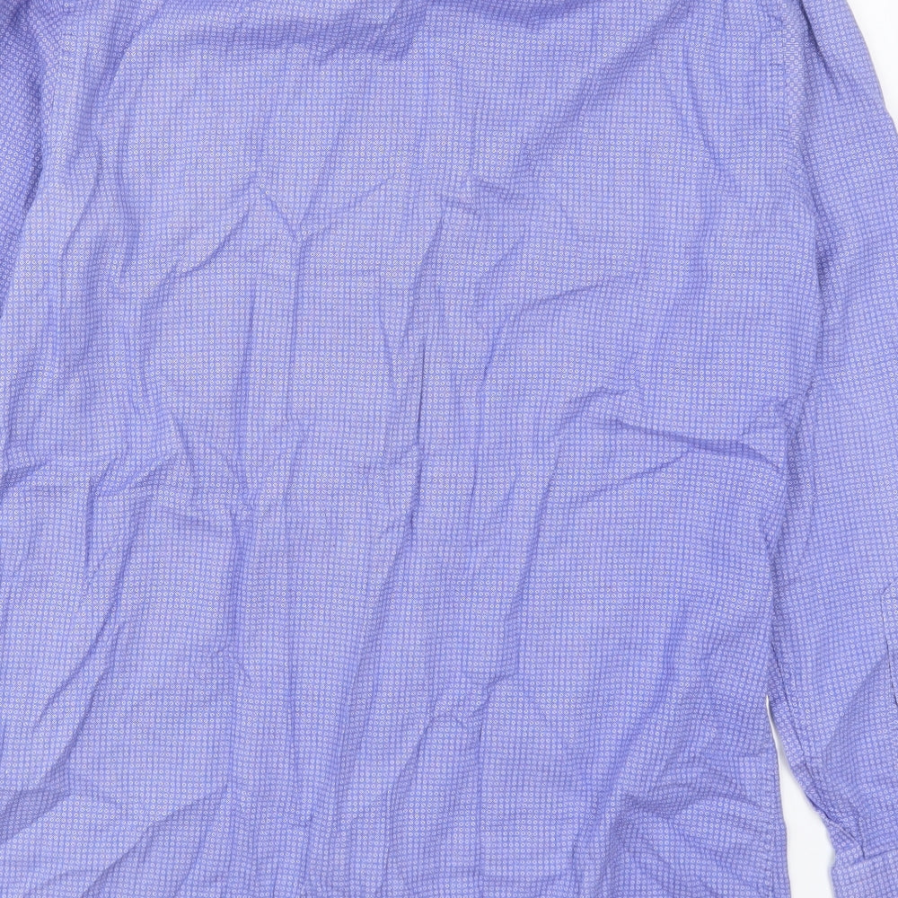 Charles Tyrwhitt Mens Blue Geometric Cotton  Dress Shirt Size 15.5 Collared Button
