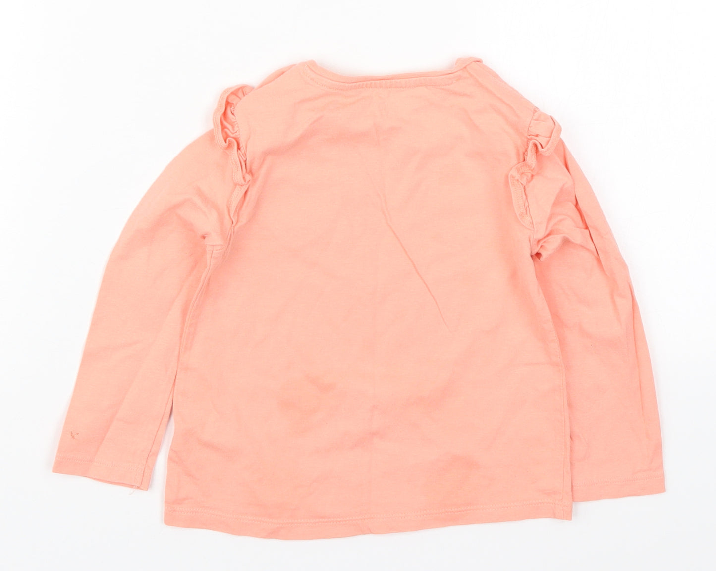 Fred & Flo Girls Pink  Cotton Basic T-Shirt Size 18-24 Months Round Neck Pullover