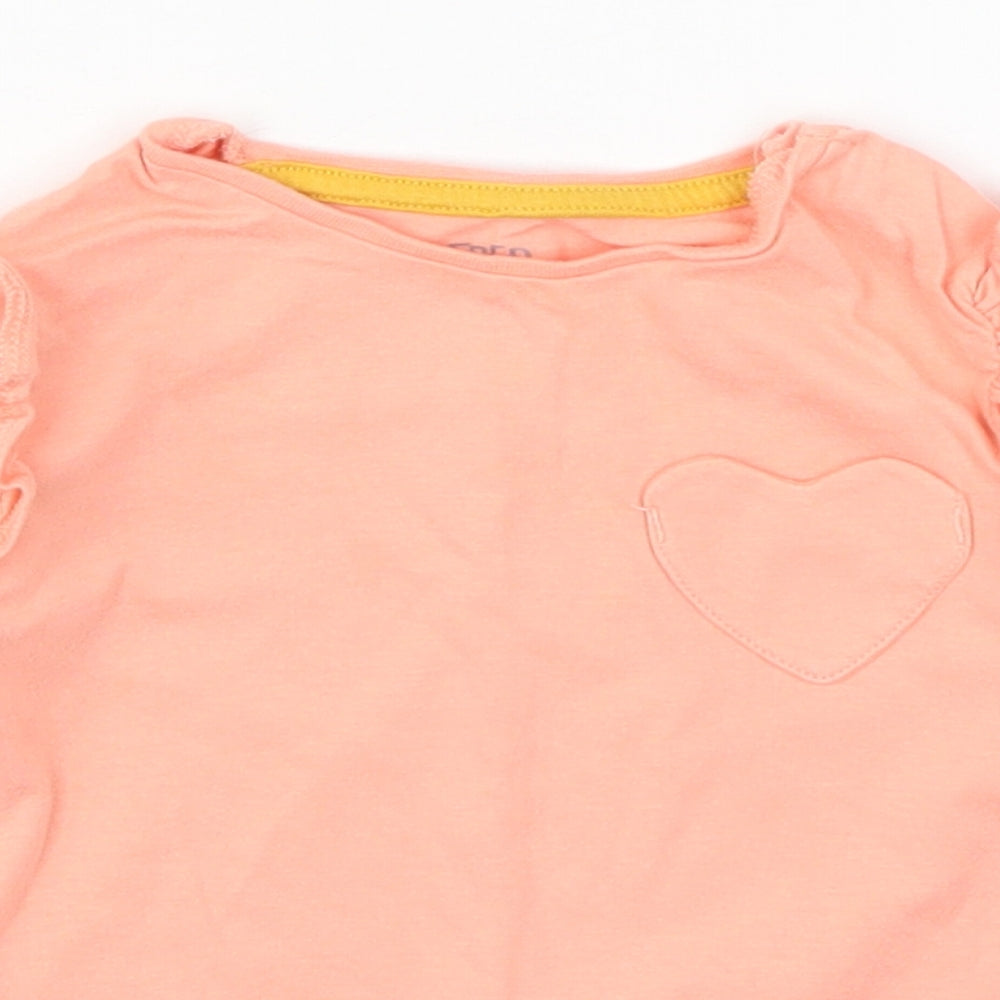 Fred & Flo Girls Pink  Cotton Basic T-Shirt Size 18-24 Months Round Neck Pullover