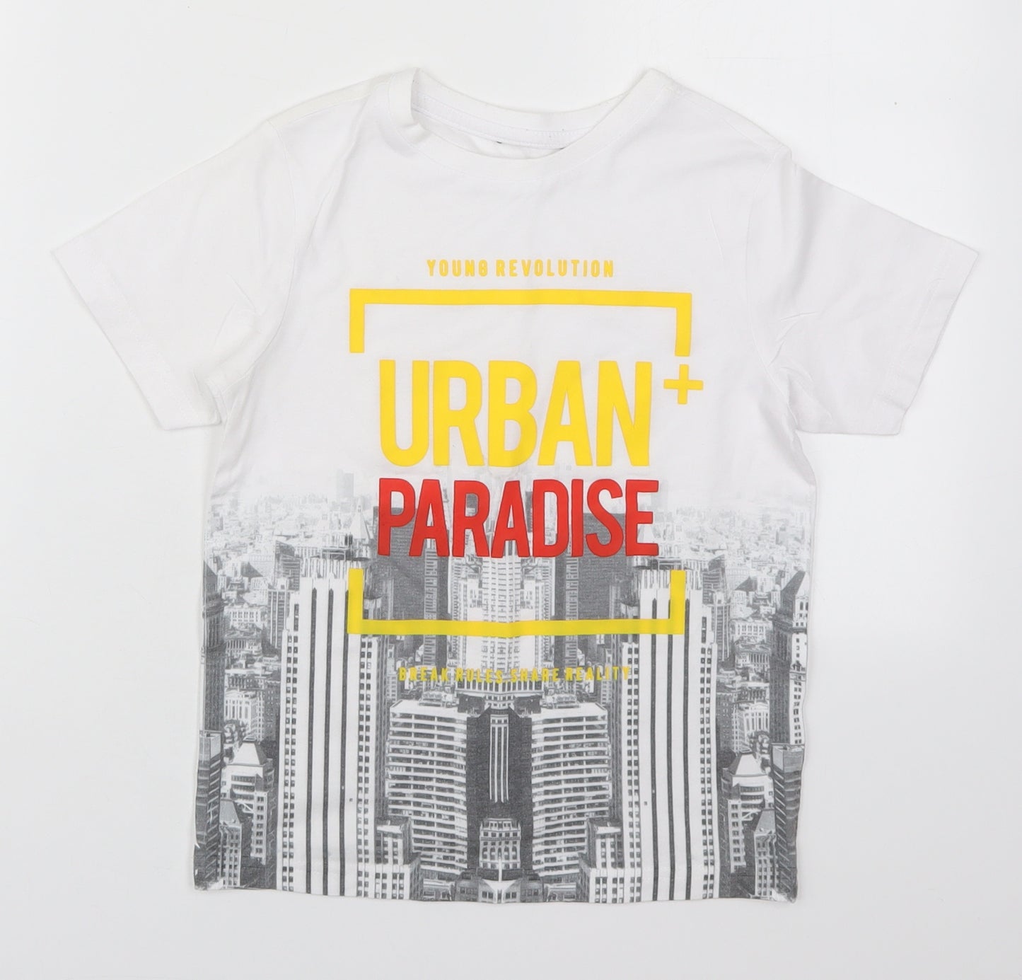 George Boys White  Polyester Basic T-Shirt Size 7-8 Years Crew Neck Pullover - Urban Paradise