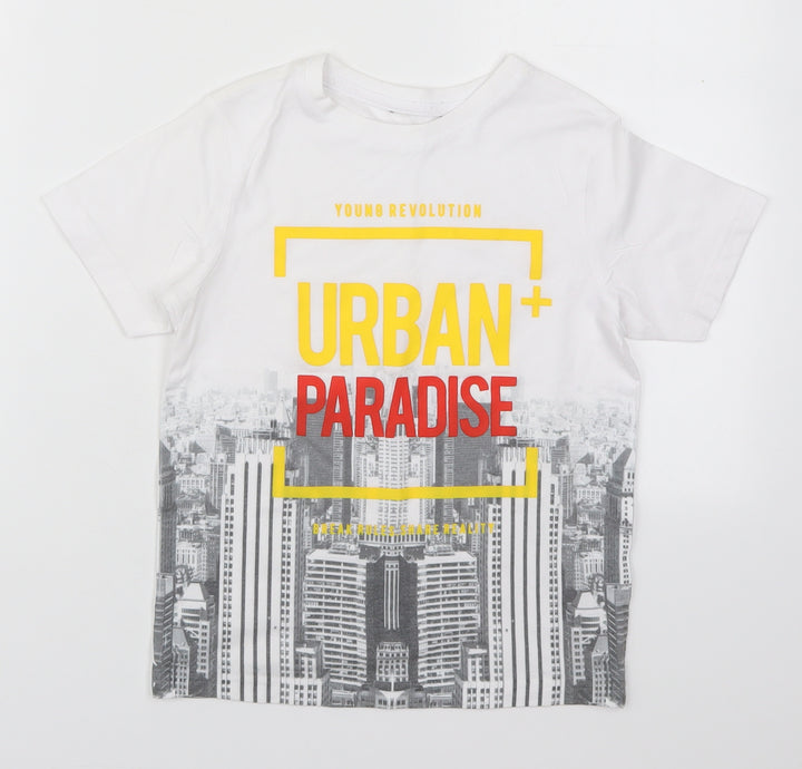 George Boys White  Polyester Basic T-Shirt Size 7-8 Years Crew Neck Pullover - Urban Paradise