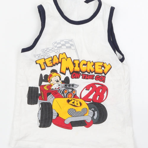 Pep&Co Boys White  Cotton Basic Tank Size 5-6 Years Round Neck Pullover - Team Mickey On The Go