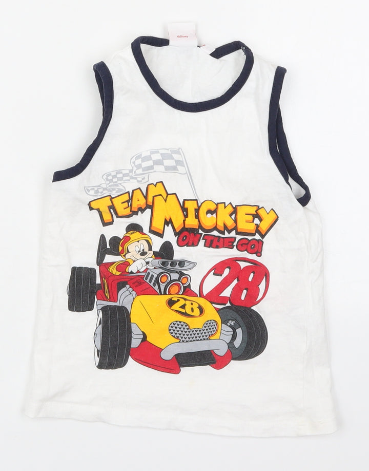 Pep&Co Boys White  Cotton Basic Tank Size 5-6 Years Round Neck Pullover - Team Mickey On The Go