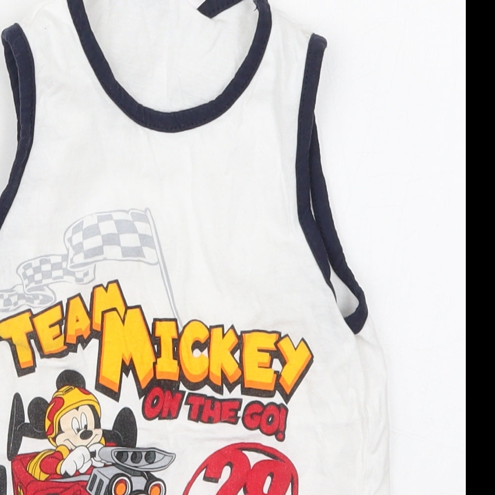 Pep&Co Boys White  Cotton Basic Tank Size 5-6 Years Round Neck Pullover - Team Mickey On The Go