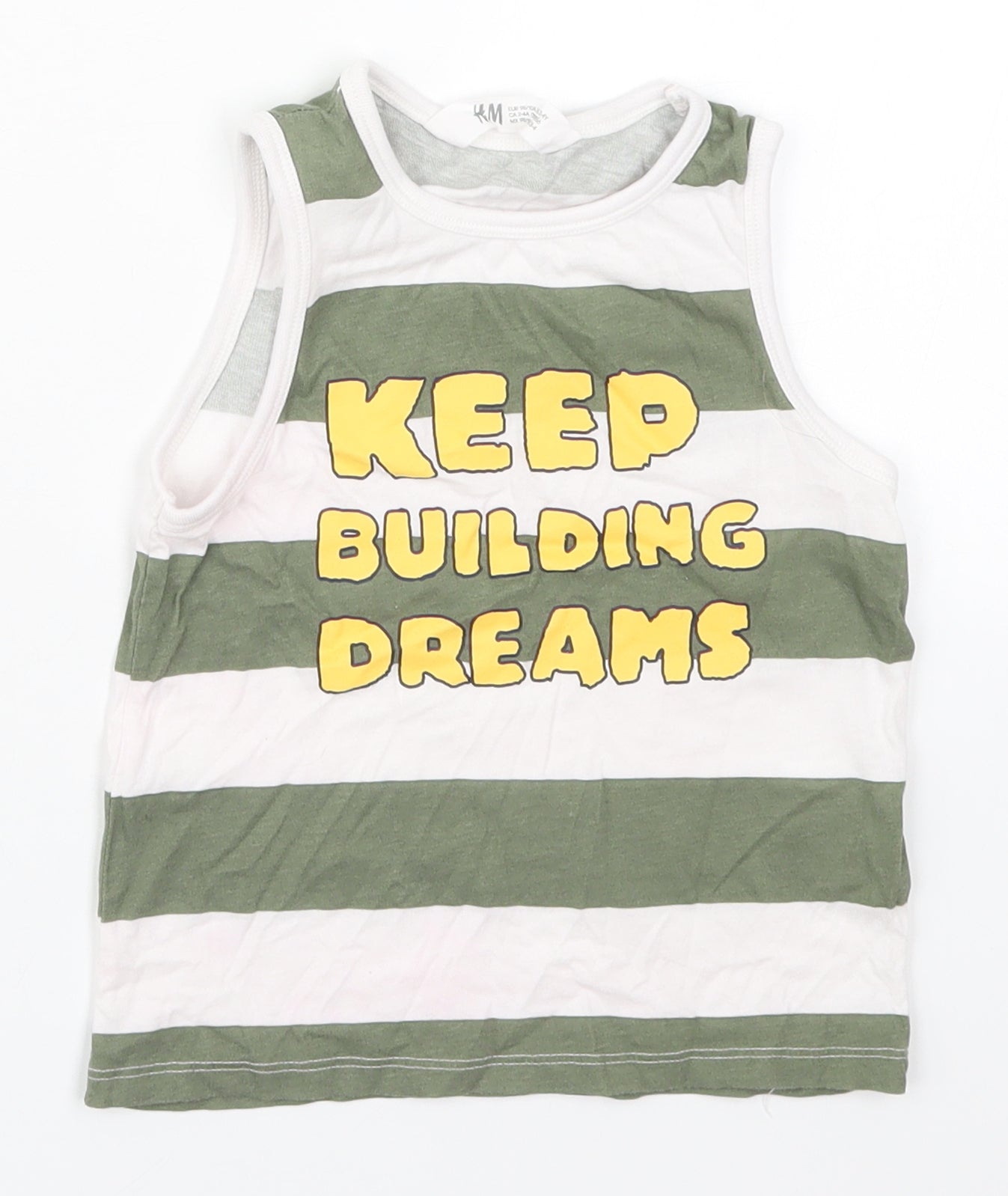 H&M Boys Green Striped Cotton Basic Tank Size 3-4 Years Round Neck Pullover - Keep Building Dreams