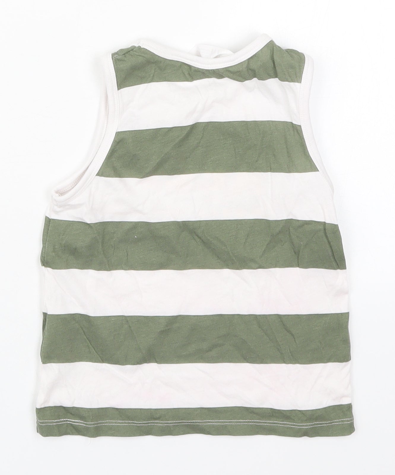 H&M Boys Green Striped Cotton Basic Tank Size 3-4 Years Round Neck Pullover - Keep Building Dreams