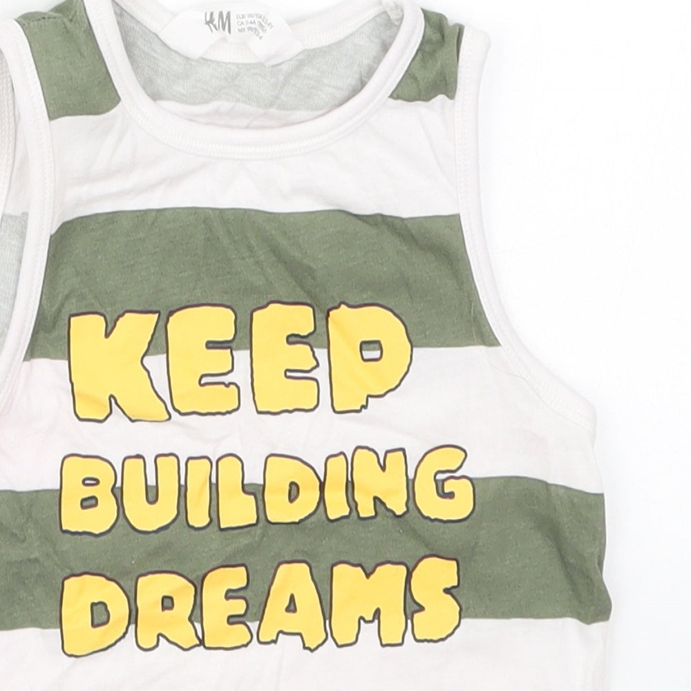 H&M Boys Green Striped Cotton Basic Tank Size 3-4 Years Round Neck Pullover - Keep Building Dreams