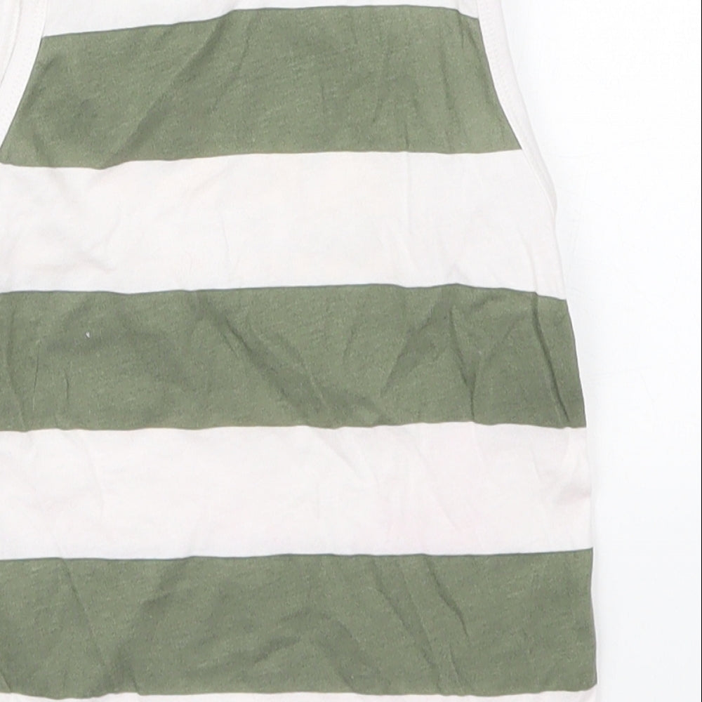 H&M Boys Green Striped Cotton Basic Tank Size 3-4 Years Round Neck Pullover - Keep Building Dreams