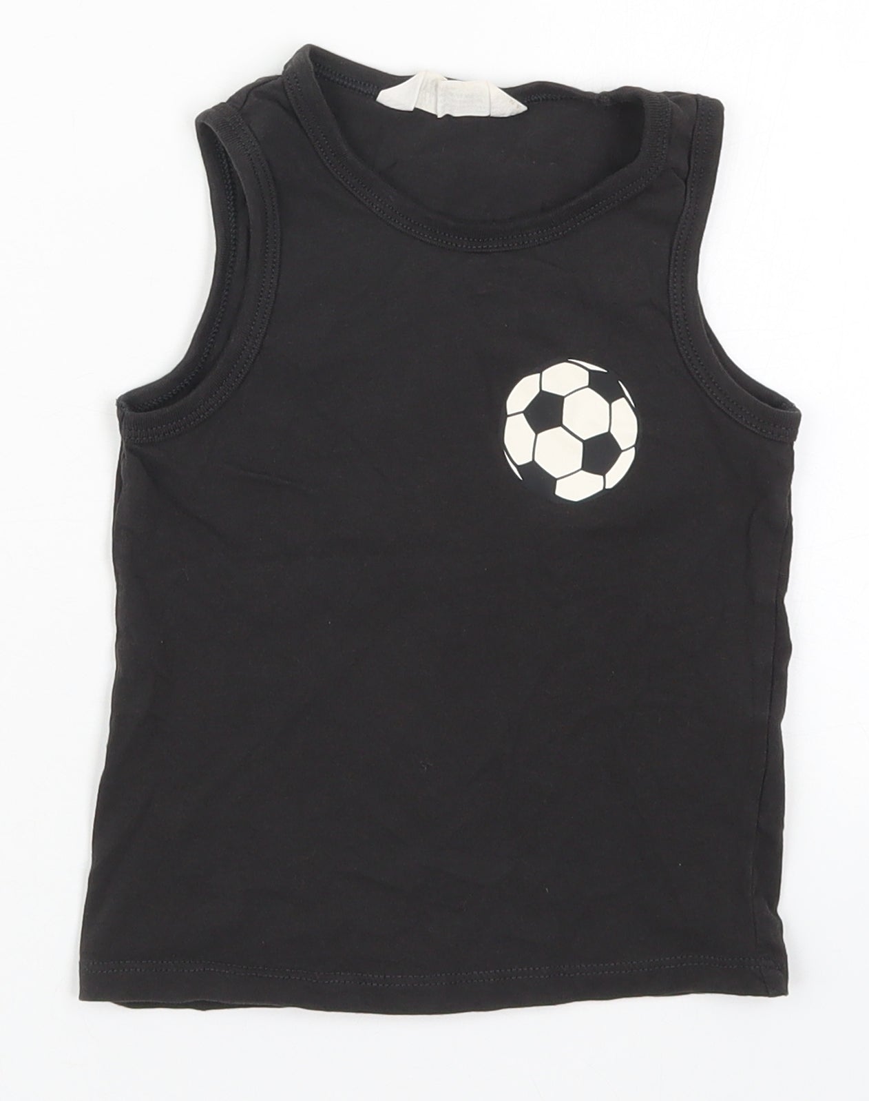 H&M Boys Black  Cotton Basic Tank Size 3-4 Years Round Neck Pullover - Football