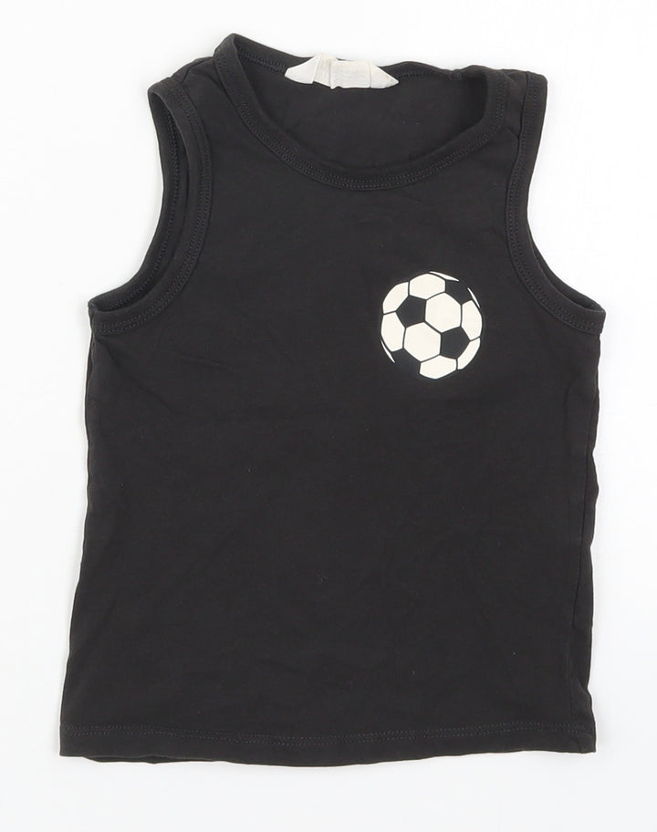 H&M Boys Black  Cotton Basic Tank Size 3-4 Years Round Neck Pullover - Football