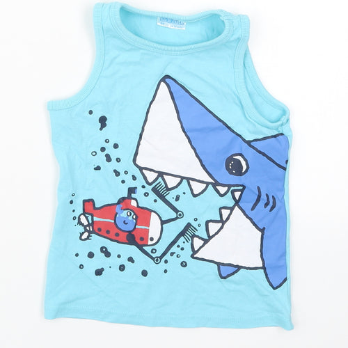So Cute Boys Blue  Cotton Basic Tank Size 2-3 Years Round Neck Pullover - Shark Submarine