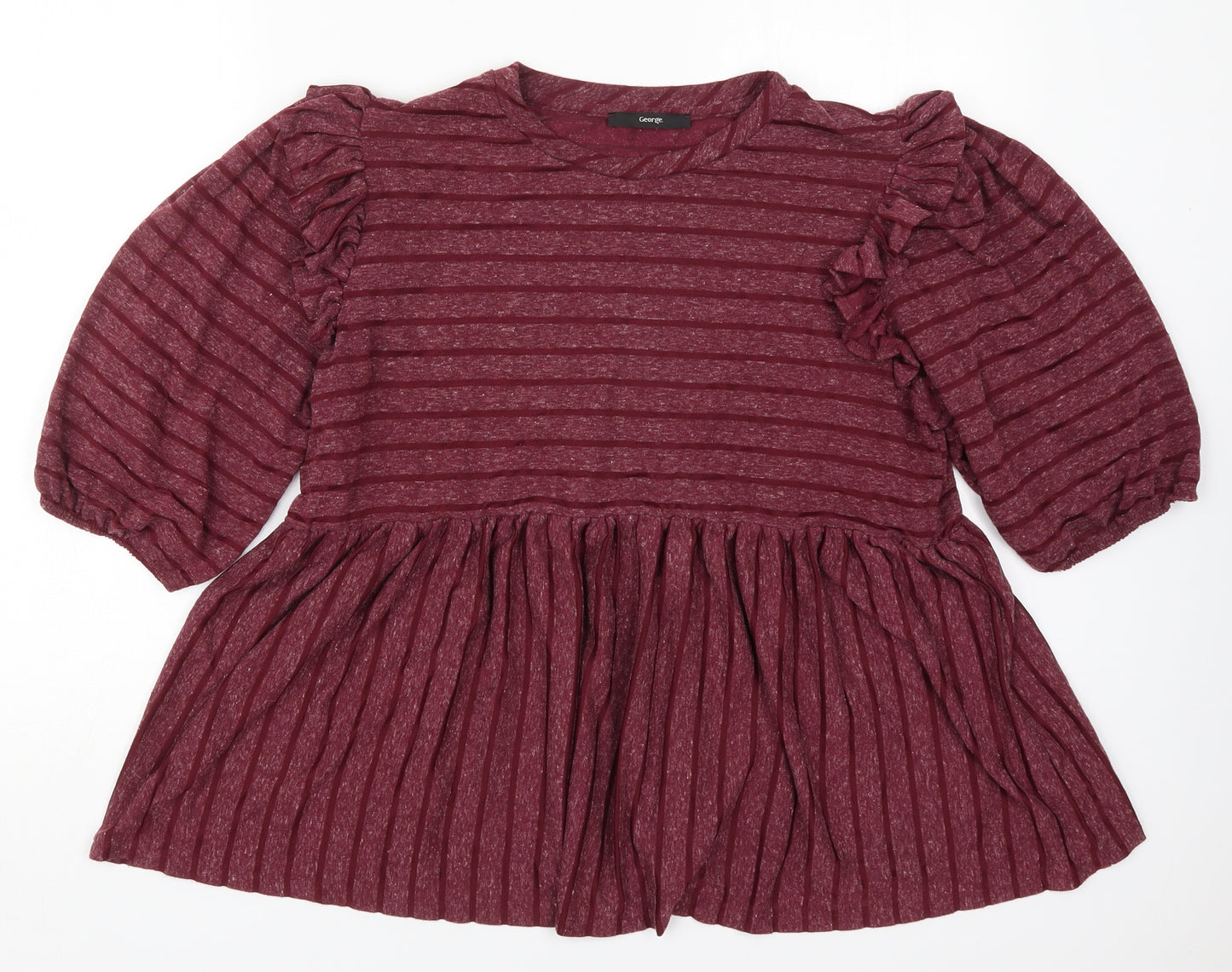 George Womens Red Striped Polyester Basic T-Shirt Size 18 Round Neck